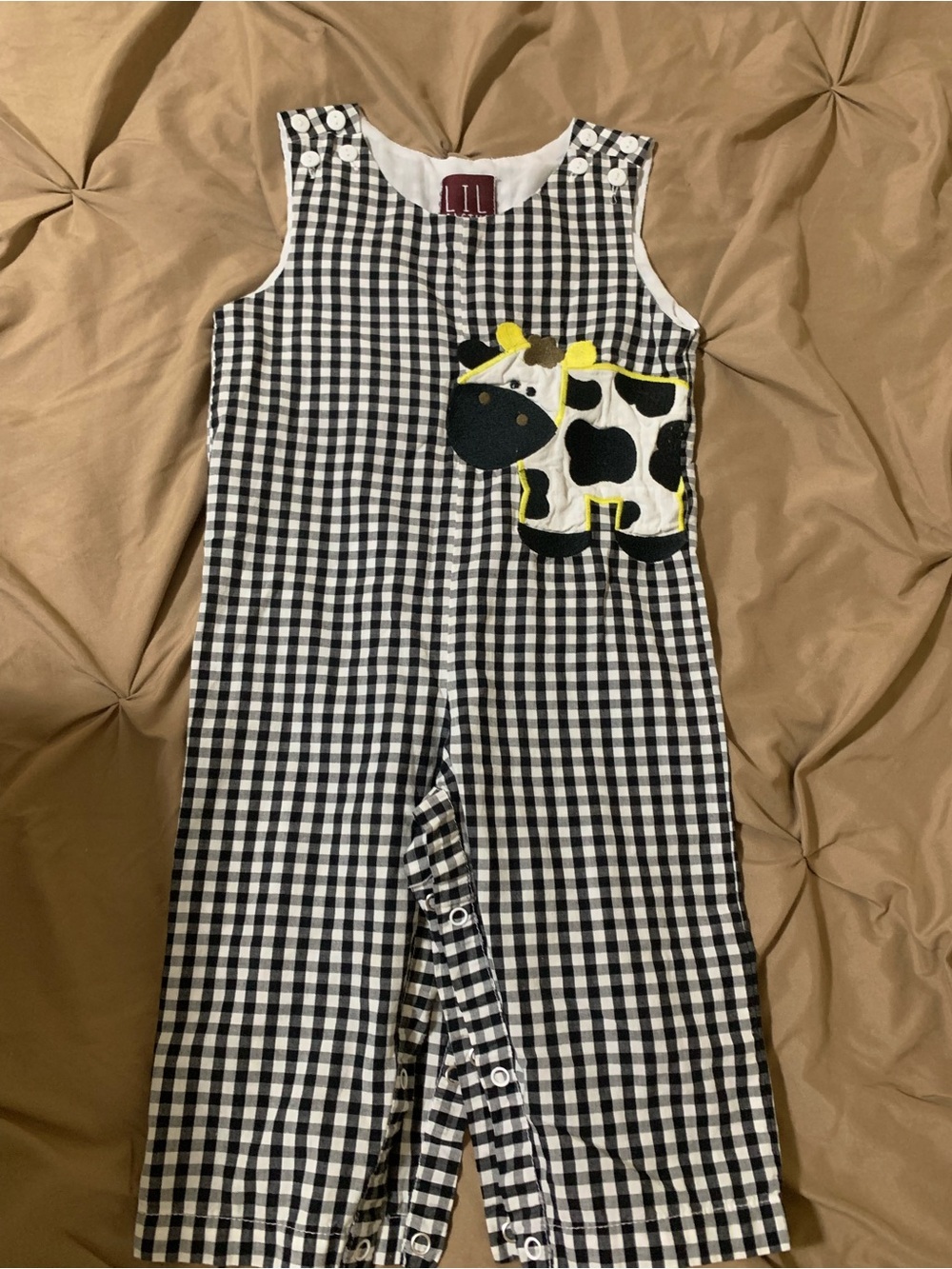 Lil Cactus Black & White Gingham Kids Cow Applique Romper- 18-24 month
